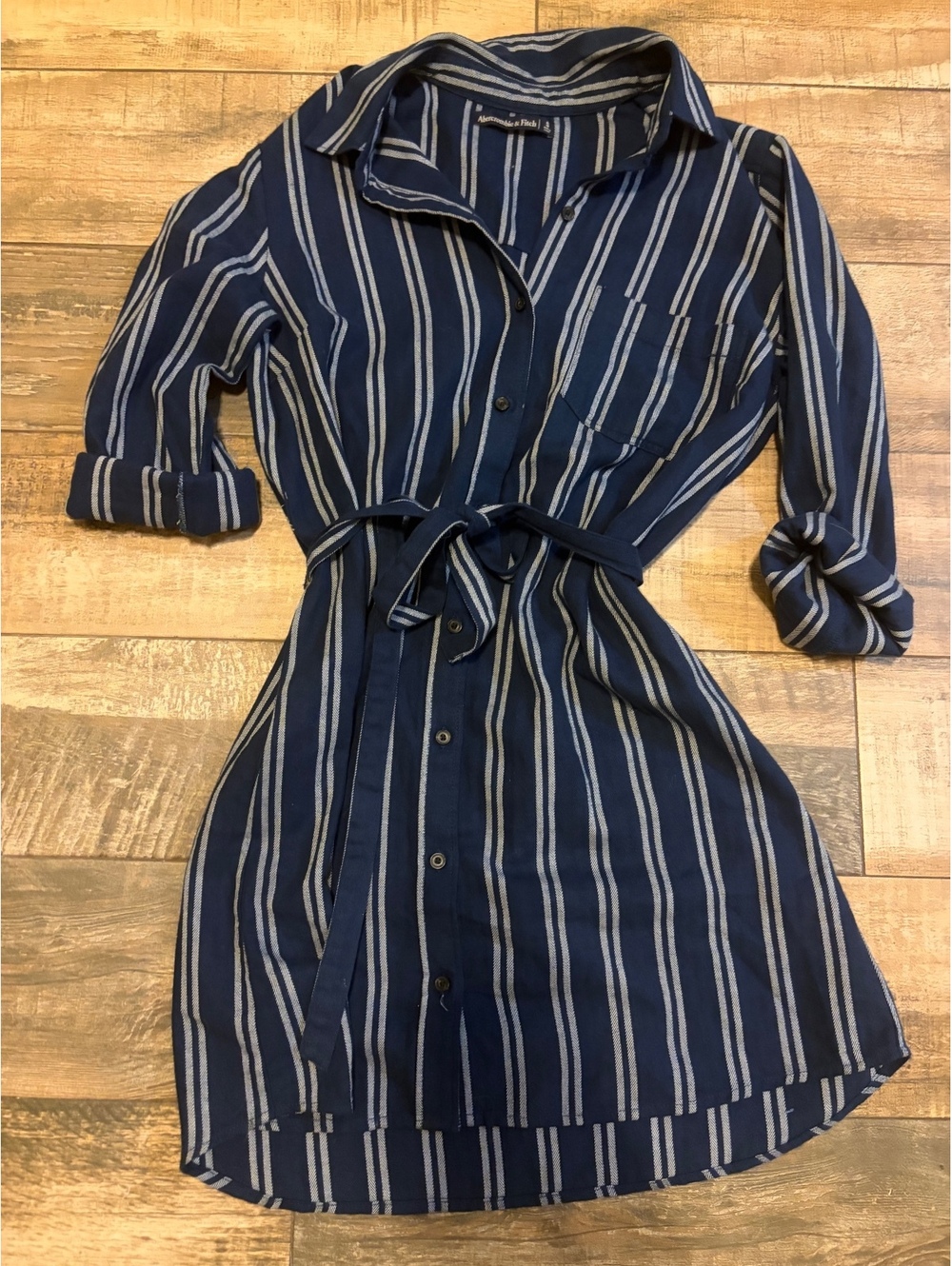 Abercrombie & Fitch Blue and White Striped Belted Shirt Dress Size Small